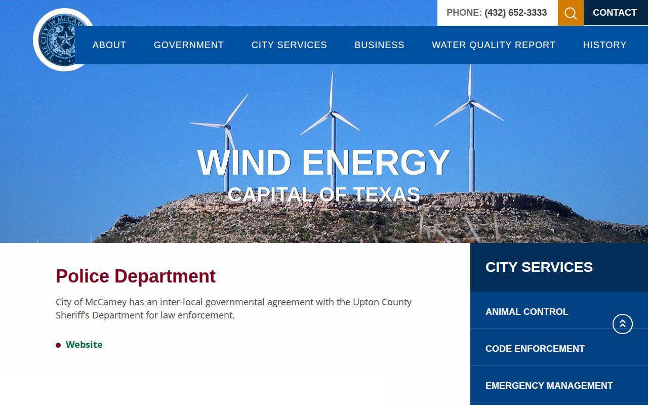 McCamey official police page for Upton County arrest-record routing