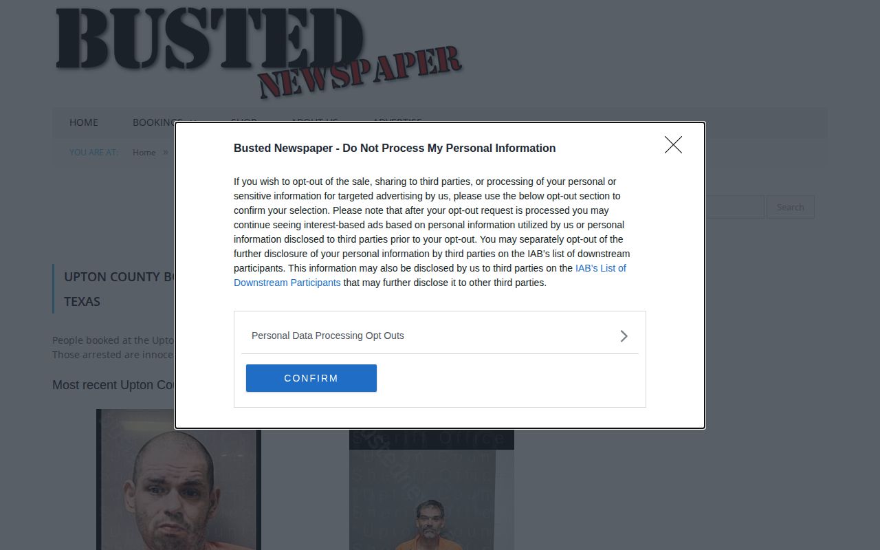 Upton County unofficial secondary arrest-record source page