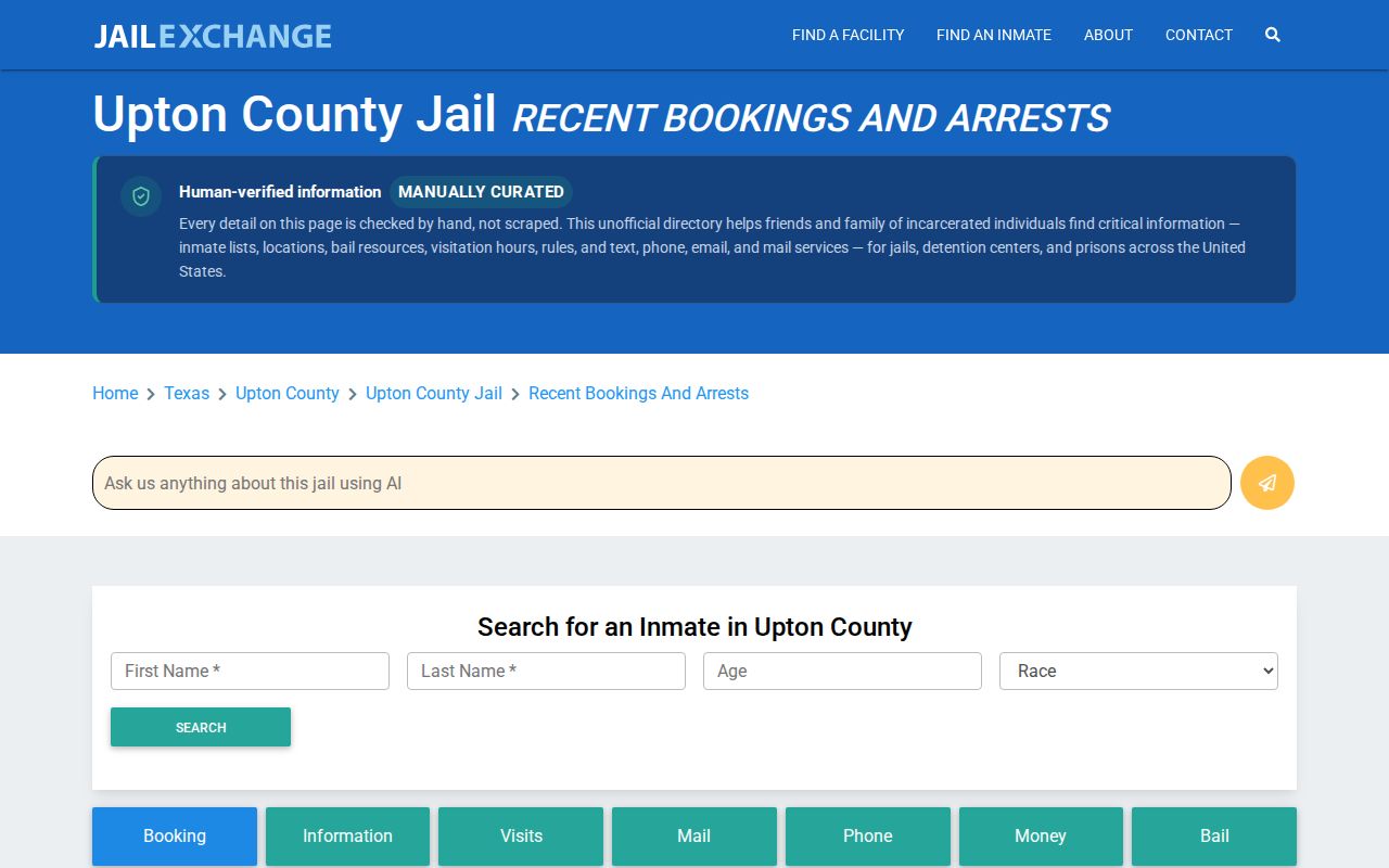 Upton County secondary recent-booking search lead at JailExchange