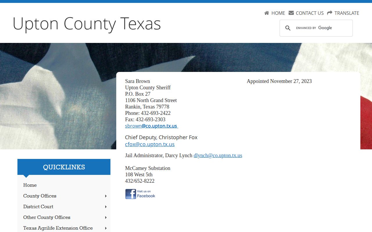 Upton County Sheriff official booking-record and jail contact page